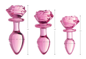 Pink Rose Glass Anal Plug - Small