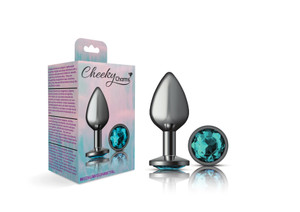 Teal Round Gem Gunmetal Metal Plug - Md