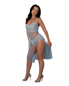 Blue Sky Long Chemise & Boy Short Panty - Light Blue L/XL