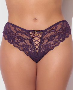 Bella Lace Up Tanga Panty w/Jewel Detail - Purple 3X/4X