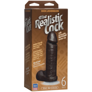 The Realistic Cock - With Removable Vac-U-Lock Suction Cup - 6" - Chocolate