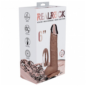 Realrock Rechargeable Metalhead Vibrating Regular Straight With Balls 6" Tan