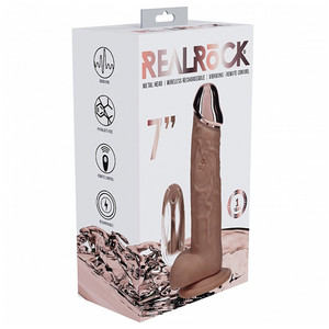 Realrock Rechargeable Metalhead Vibrating Regular Straight With Balls 7" Tan