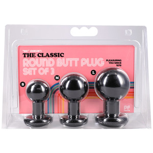 The Classic Round Butt Plug 3 Piece Set Black