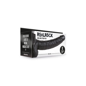Realrock Hollow Strap-On With Balls 9" Black