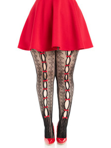 Plus Sweetheart Striped Tights - Os - Black/red