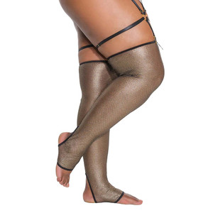Coquette Metallic Fishnet Stockings Black XL