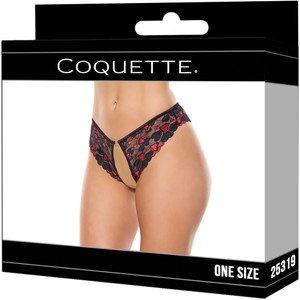 Coquette Heart Lace Crotchless Panty Black One Size