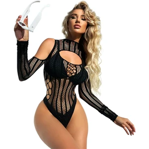 Black Pearl Bling Long Sleeve Bodysuit Black