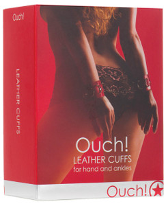 Shots Ouch Fetish Leather Cuffs - Red