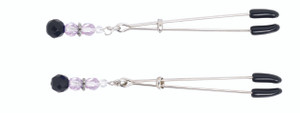 Spartacus Fetish Adjustable Tweezer Nipple Clamps Includes Purple Beads