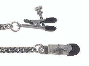 Spartacus Fetish Adjustable Broad Tip Nipple Clamps - Jewel Chain