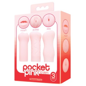Icon Brands Pink Pocket Masturbator Strokers - 3 - Pack