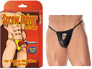Male Power Men's For The Guy Who Likes To Screw - Black G-String & A Set Of Screw Drivers