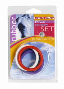 Spartacus 1.5" Rubber Cock Ring Set - Rainbow Pack Of 5