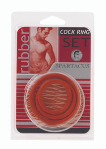 Spartacus Rubber Cock Ring Set - Red Pack Of 3