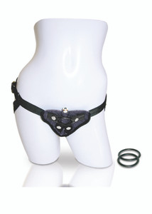 Sportsheets Vibrating Velvet Strap On Dildo Harness Includes Bullet Vibrator - Black