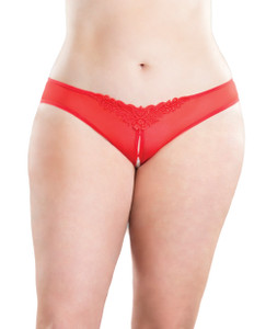 Oh La La Cheri Crotchless Thong Panty With Pearls Red 3X - 4X