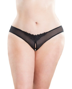 Oh La La Cheri Crotchless Thong Panty With Pearls Black 3X - 4X