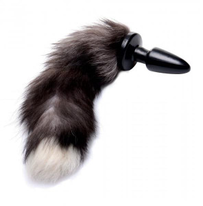 XR Tailz Grey Fox Tail Faux Fur Anal Butt Plug Black White