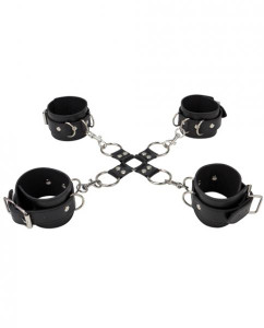 Shots Ouch Fetish Leather Hand & Leg Cuffs Black