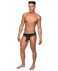 Male Power Men's Hoser Stretch Mesh Thong Black S/M