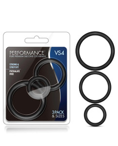 Blush Performance Vs4 Pure Premium Silicone Cock Ring Set - Black