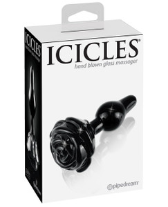 Pipedream Icicles No. 77 Hand Blown Glass Rose Butt Plug - Black