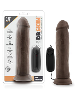 Blush Dr. Skin Dr. Throb 9.5" Vibrating Suction Cup Dildo Realistic Vibrator - Chocolate