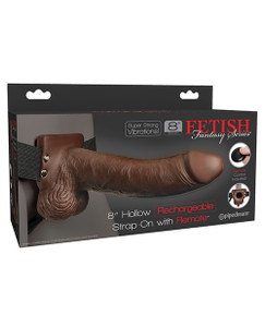 Pipedream Fetish Fantasy Series 8" Hollow Rechargeable Strap On Dildo With Remote - Brown