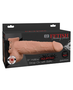 Pipedream Fetish Fantasy Series 9" Hollow Squirting Strap On Dildo With Balls - Flesh