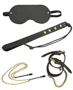Spartacus Fetish Kink Cuffs Blindfold Nipple Clamps & Paddle Kit