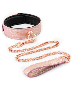 Spartacus Fetish Micro Fiber Collar & Leash With Leather Lining - Pink