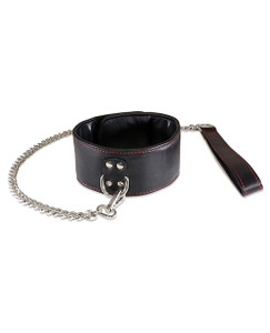 Sultra Lambskin 2 1/2" Fetish Collar With 24" Chain - Black