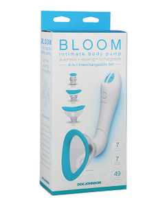 Doc Johnson Bloom Intimate Body Automatic Vibrating Rechargeable Pussy Pump - Sky Blue/White