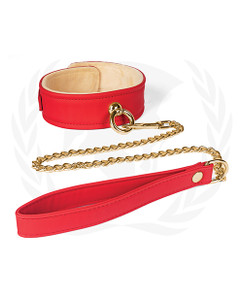 Spartacus Fetish Plush Lined Pu Collar & Chained Leash - Red
