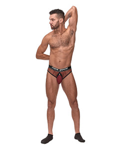 Male Power Men's Cock Pit Fishnet Cock Ring Thong Red S/M