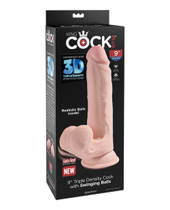 Pipedream King Cock Plus 9" Triple Density Suction Cup Dildo With Swinging Balls - Ivory