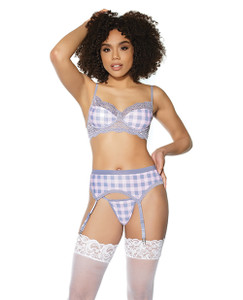 Crystal Pink Buffalo Check Print, Bra, Garter Belt & String Grey/Pink Xl Crystal Pink Buffalo Check Print, Bra, Garter Belt & String Grey/Pink Xl