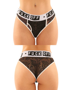 Vibes Buddy Fuck Off Lace Boy Brief & Lace Thong Black L/Xl Vibes Buddy Fuck Off Lace Boy Brief & Lace Thong Black L/Xl