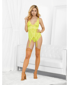 Neons Bustier With Nude Hose & G-String Neon Lime Lg