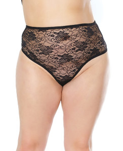 Stretch Lace High Waist Thong Black Os/Xl
