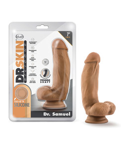 Blush Dr. Skin Silicone Dr. Samuel 7" Dildo With Balls - Mocha