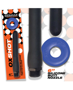 Oxballs Oxshot 6" Silicone Butt Nozzle With Flex Cockring - Black/Blue