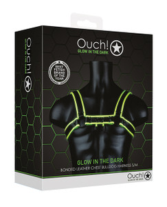 Shots Ouch Chest Bulldog Harness - Glow In The Dark S/M