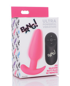 Bang! 21X Vibrating Silicone Butt Plug With Remote - Pink