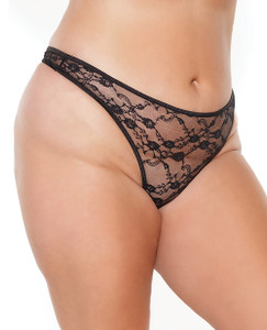 Stretch Lace High Leg Thong Black Os/Xl