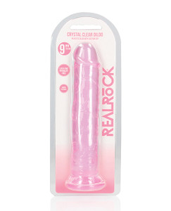 Shots Realrock Crystal Clear 9" Straight Dildo With Suction Cup - Pink