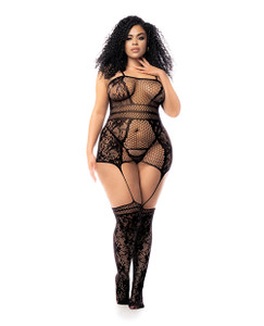 Floral Fishnet Bodystocking Black Qn Floral Fishnet Bodystocking Black Qn