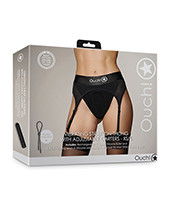 Shots Ouch Vibrating Strap On Thong With Adjustable Garters - Black Xs/S